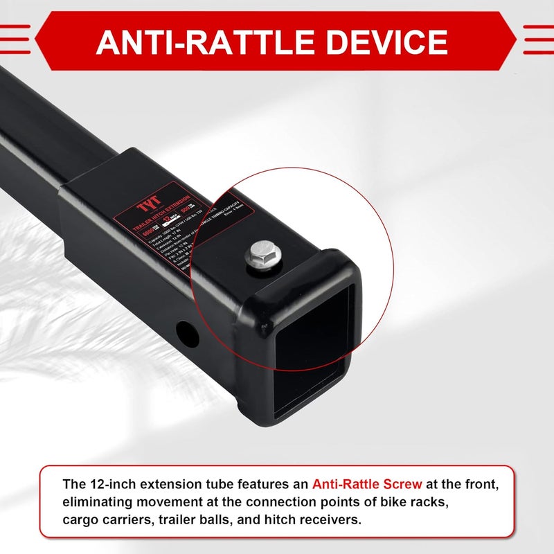 TYT 12" Trailer Hitch Extension for 2" Receiver Tube Extender, Tube Extension Receiver with 2 Sets of 5/8" Premium Hitch Pin Lock, 5000 lbs GTW / 500 lbs TW - Image 4