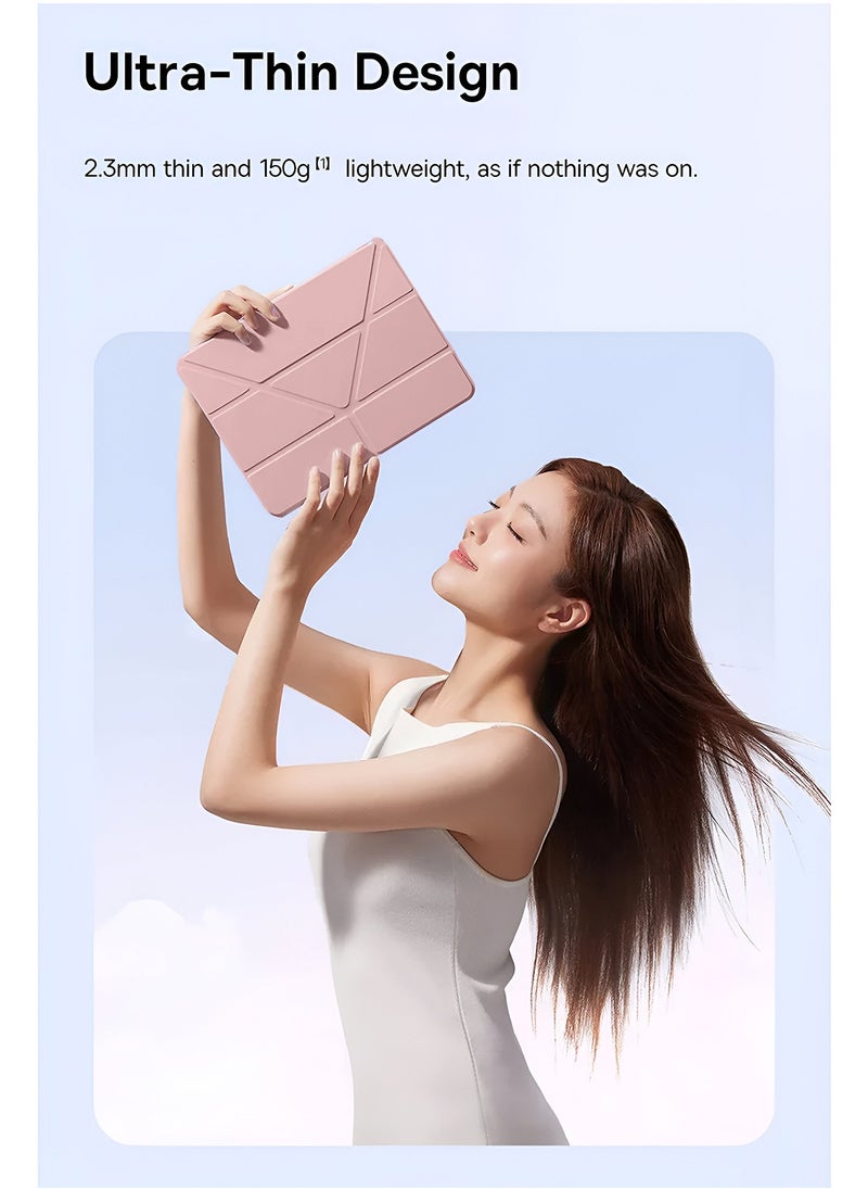 Wtech Apple iPad 2025 (11th Generation) A16 10.9 inch Symmetry 360 Smart Folio Series Auto Awake/Auto Sleep Leather Texture and Transparent Back with Pen Holder Case Cover - Rose Gold  - Image 4