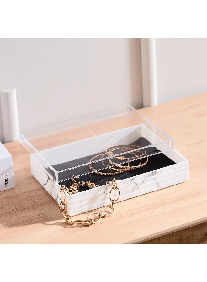 Home Box Marble Small Stackable Jewellery Holder With Felt Lining And Lid - 22X16X6 Cm