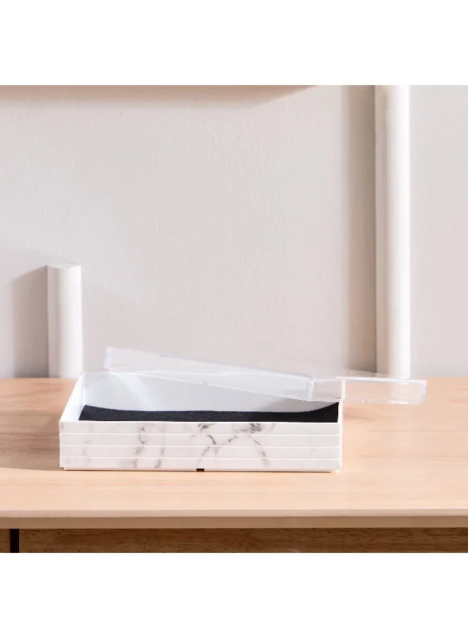 Home Box Marble Small Stackable Jewellery Holder With Felt Lining And Lid - 22X16X6 Cm