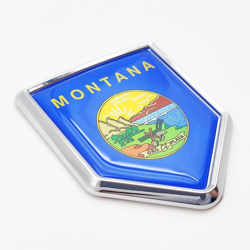 Overdecor 2 Pack Montana Flag Decal Sticker Emblem Chrome Shield Flags for Car Bumper - Image 1