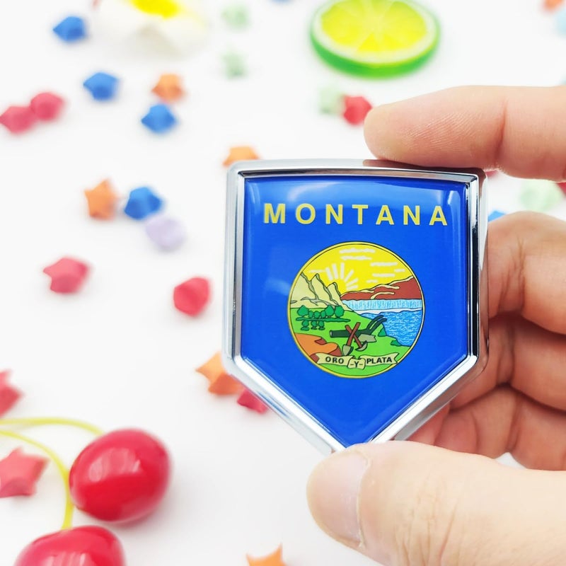 Overdecor 2 Pack Montana Flag Decal Sticker Emblem Chrome Shield Flags for Car Bumper - Image 2