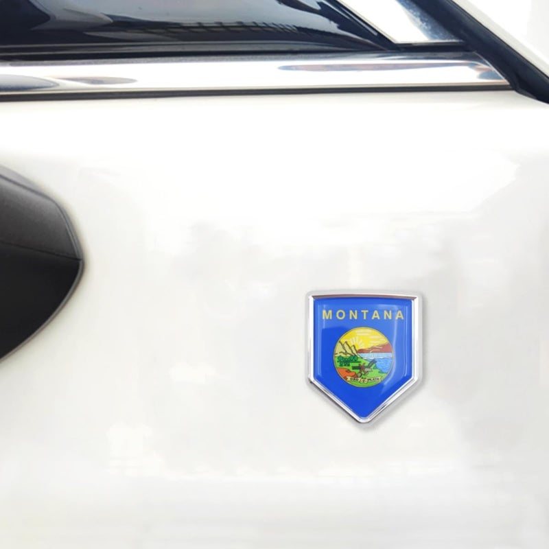 Overdecor 2 Pack Montana Flag Decal Sticker Emblem Chrome Shield Flags for Car Bumper - Image 4
