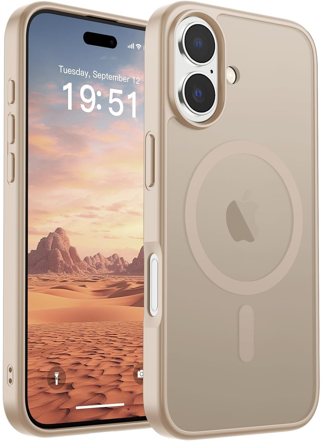 Matte Magnetic case for IPhone 16 , High Grade Drop Protection with Shockproof Strip, Translucent Matte Back Phone Case (Desert Titanium)
