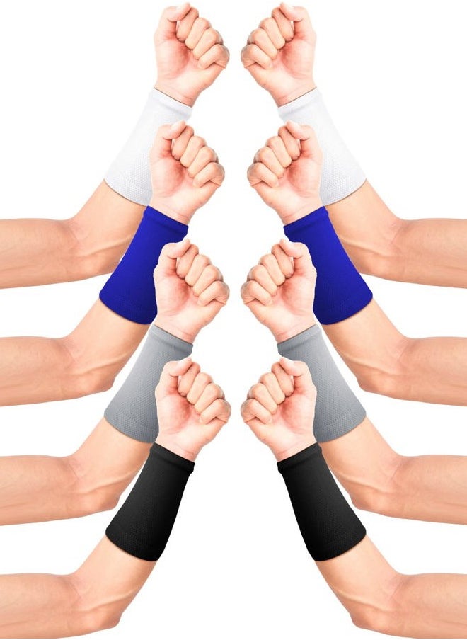 Newcotte 4 Pairs Wrist Sleeve Compression Wrist Sleeve Wrist Support Brace for Men and Women Breathable Thin Wrist Bands for Sports Improve Circulation Relieve Pain (Black, White, Gray, Blue, Medium)  - Image 4