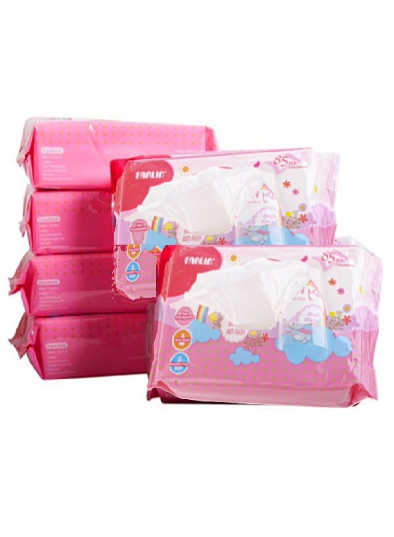 مجموعة من 6 عبوات مناديل مبللة ناعمة الملمس ومضادة للطفح الجلدي وصحيّة للأطفال، تحتوي على - 510 مناديل