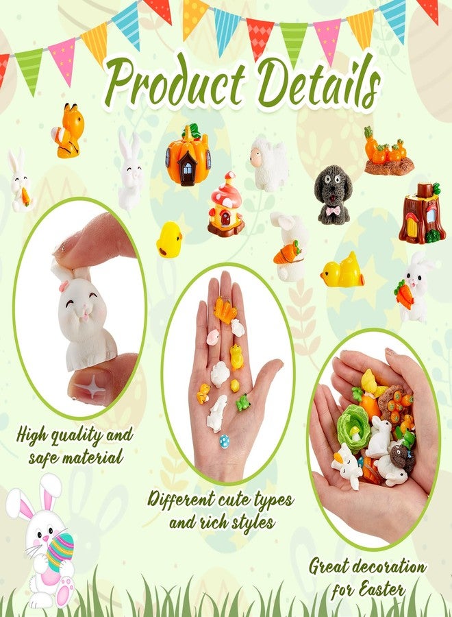 سكايليتي مجموعة سكايليتي من 100 قطعة من مجسمات أرنب عيد الفصح الصغيرة، مجسمات أرنب عيد الفصح والجزر، مجسمات بطة من الراتنج، مجسمات حيوانات صغيرة من الراتنج لتزيين الحديقة أو تزيين الكيك أو بيت الدمى - Image 3