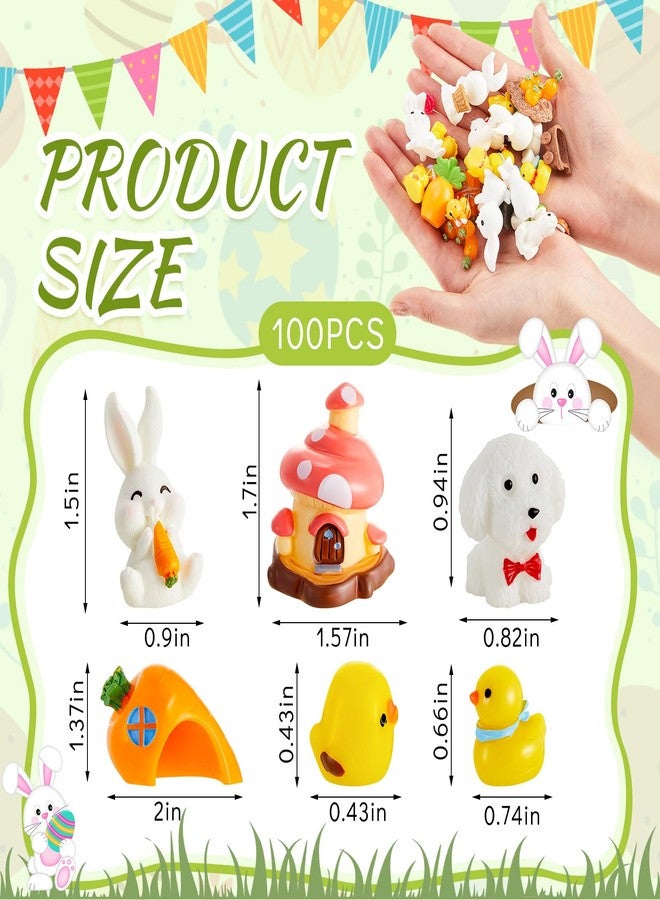 سكايليتي مجموعة سكايليتي من 100 قطعة من مجسمات أرنب عيد الفصح الصغيرة، مجسمات أرنب عيد الفصح والجزر، مجسمات بطة من الراتنج، مجسمات حيوانات صغيرة من الراتنج لتزيين الحديقة أو تزيين الكيك أو بيت الدمى - Image 2