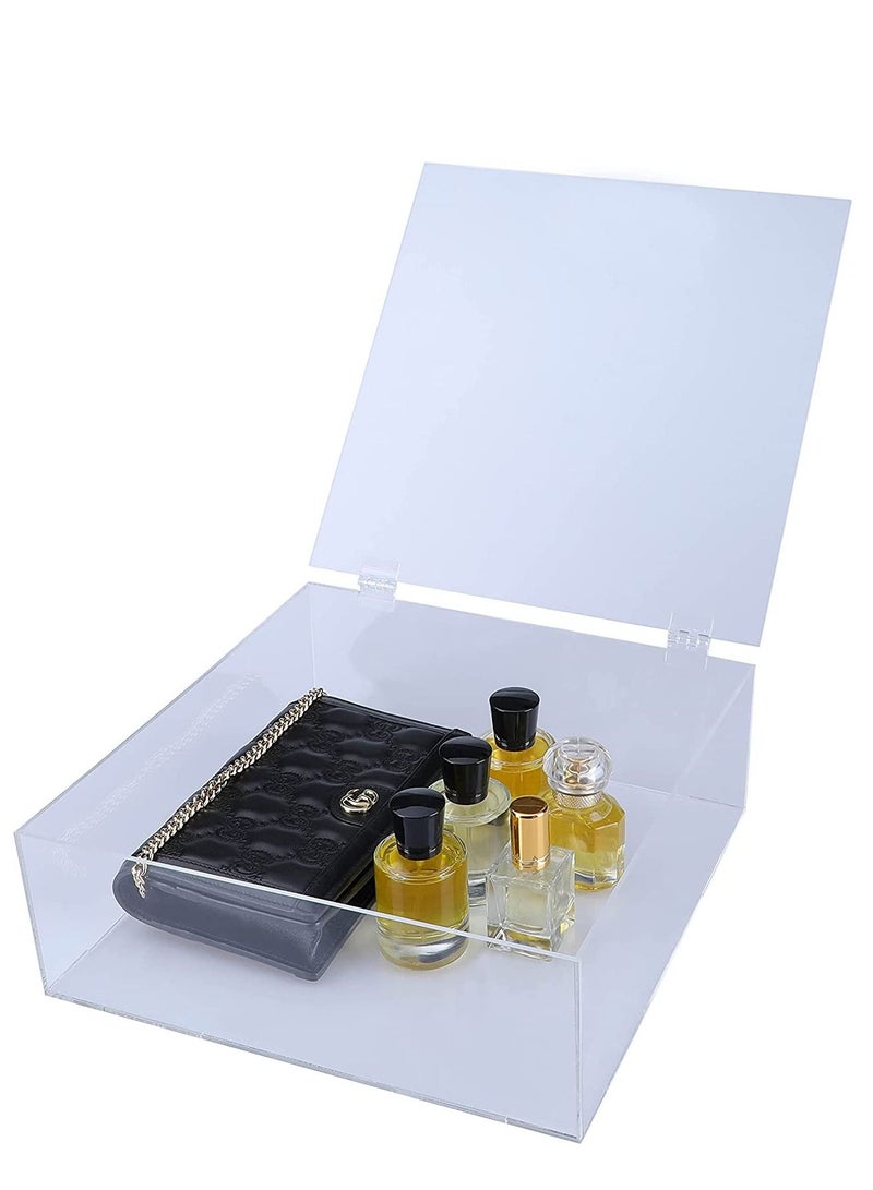 لمسة إبداع صندوق عرض فلورسنت من الأكريليك مع مفصلات لعرض الهدايا للمقتنيات والمجوهرات وتخزين حماية ضد الغبار مقاس 10 × 10 × 5 سم شفاف - Image 1