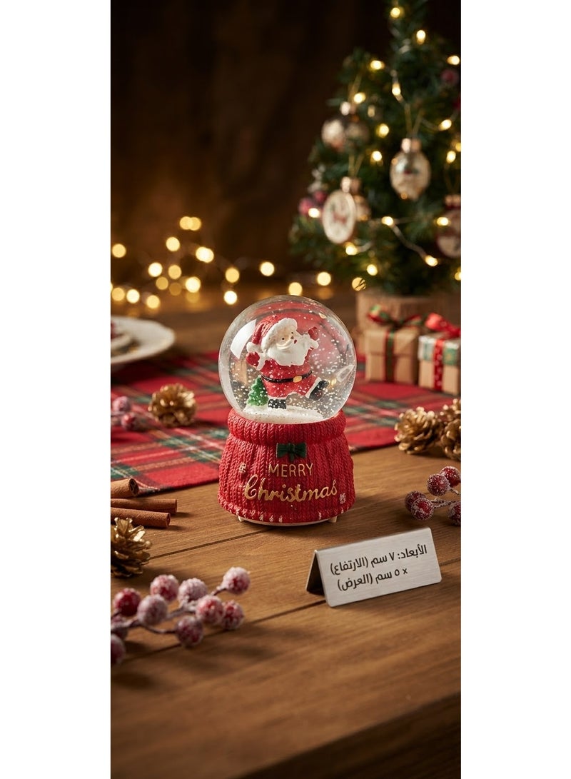 Light-up Christmas snow globe New Year decoration – small size (7 x 5 cm) featuring a Santa Claus design and a warm red base.