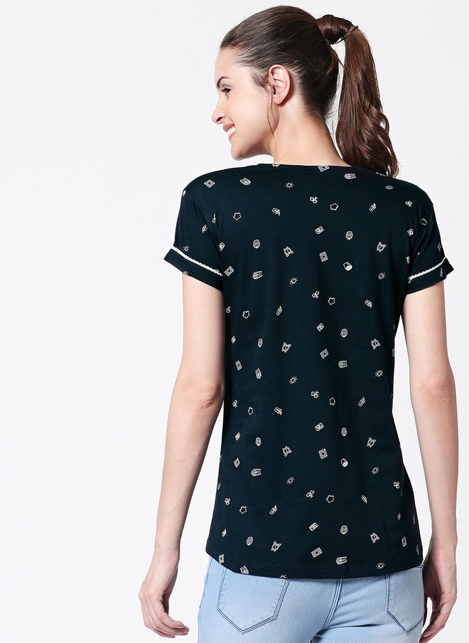 Zeyo Women Navy Blue Printed Nursing & Feeding Top - Image 5
