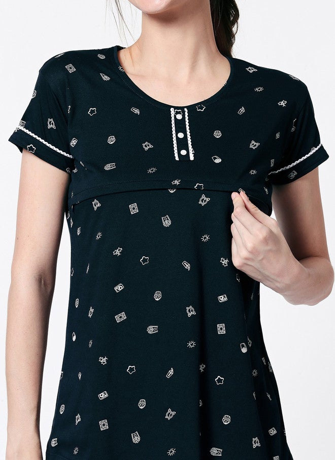 Zeyo Women Navy Blue Printed Nursing & Feeding Top - Image 2