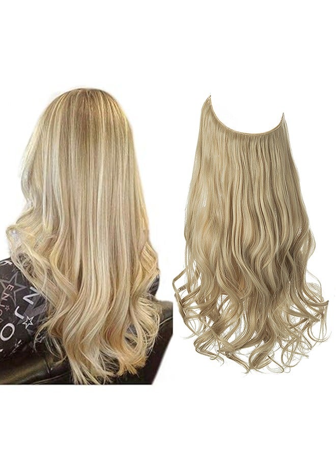 Hair Extensions Invisible Wire Dirty Blonde Highlight Wavy Curly Synthetic Hairpieces for Women Long 18 Inch Adjustable Headband No Clip - Image 1