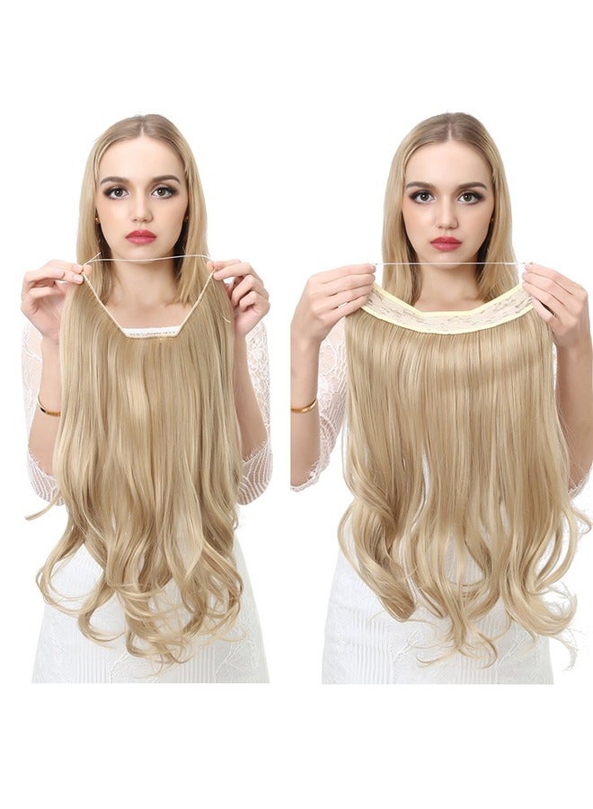 Hair Extensions Invisible Wire Dirty Blonde Highlight Wavy Curly Synthetic Hairpieces for Women Long 18 Inch Adjustable Headband No Clip - Image 2