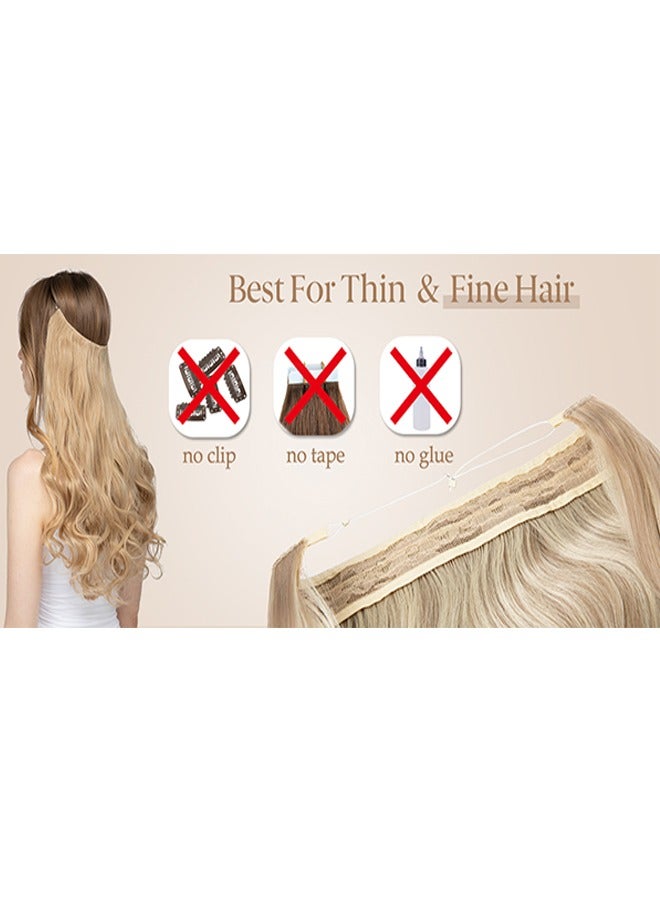 Hair Extensions Invisible Wire Dirty Blonde Highlight Wavy Curly Synthetic Hairpieces for Women Long 18 Inch Adjustable Headband No Clip - Image 4