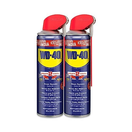 WD-40 Smart Straw Spray 500 ml Multipurpose for Auto Maintenance, Rust Remover, Home Improvement, Loosens Stuck & Rust Parts, Removes Sticky Residue, Descaling, Protectant & Cleaning Agent (Pack of 2) - Image 1