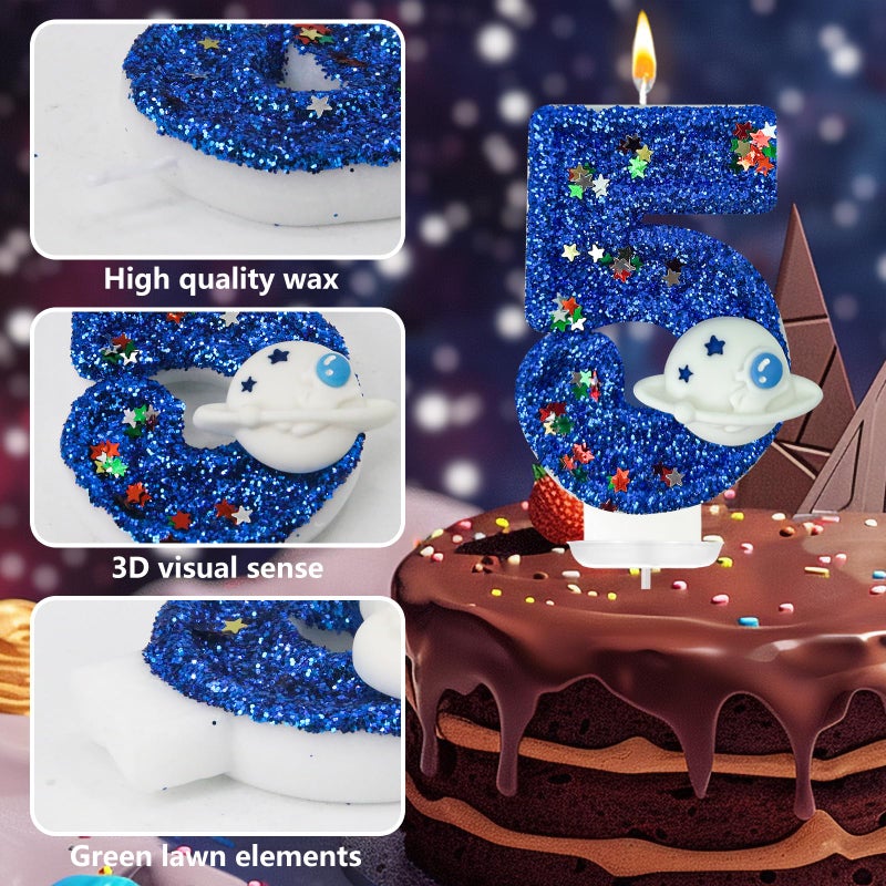 Hxouse Spaceship Number 5 Birthday Candles - Outer Space Universe Birthday Candles For Cake  5 Candle Topper For Anniversary Celebrations  Astronaut Rocket Party Decorations For Boys - Image 3
