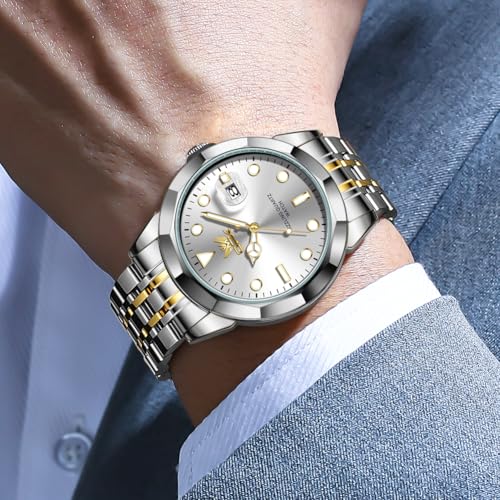 OPK Watch for Men Gold White Simple Fashion Stainless Steel Analog Mens Wrist Watch Large Dial Waterproof Date Casual Watch for Man - Image 3