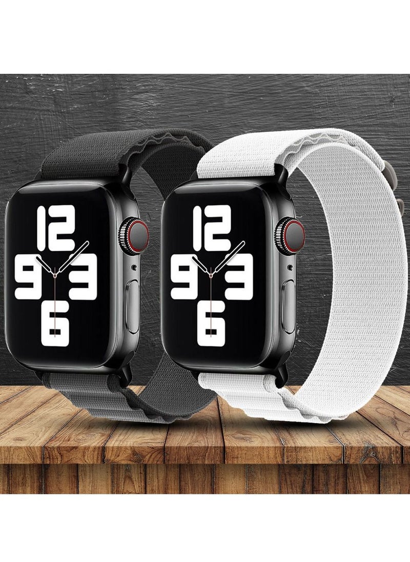 CATANES - 2 Pack Of Apple Watch Alpine Loop Band 38mm 40mm 41mm Women Men Adjustable with Metal G-Hook Strap for iWatch Series 7/SE/6/5/4/3/2/1 Black Grey/White - Image 1