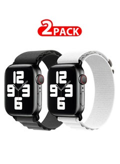 2 Pack Of Apple Watch Alpine Loop Band 38mm 40mm 41mm Women Men Adjustable with Metal G-Hook Strap for iWatch Series 7/SE/6/5/4/3/2/1 Black Grey/White