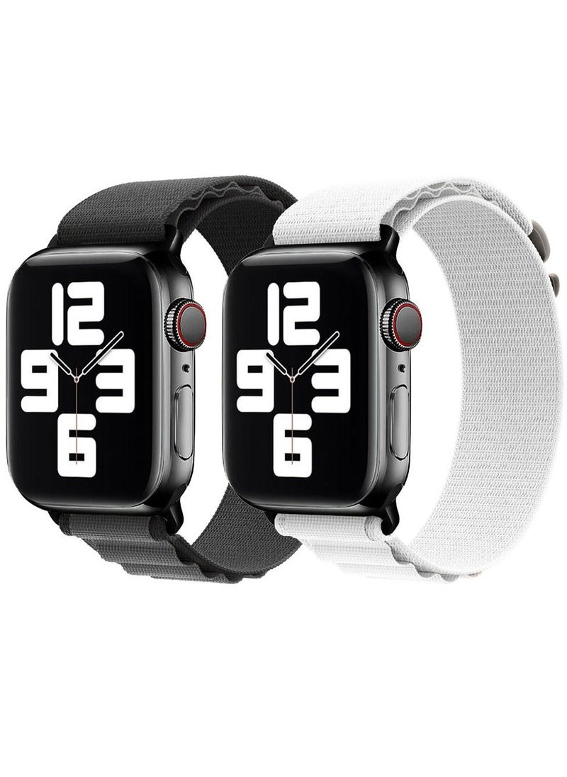 CATANES - 2 Pack Of Apple Watch Alpine Loop Band 38mm 40mm 41mm Women Men Adjustable with Metal G-Hook Strap for iWatch Series 7/SE/6/5/4/3/2/1 Black Grey/White - Image 1