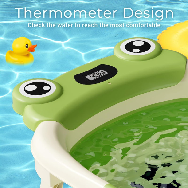 BUNWAG Baby Bathtub, Collapsible Newborn Bathtub for Infant to Toddler 0-24 Months with Soft Cushion and Thermometer,Portable Travel Newborn Tub with No-Slip Feet, Baby Shower Gifts,Green - Image 4