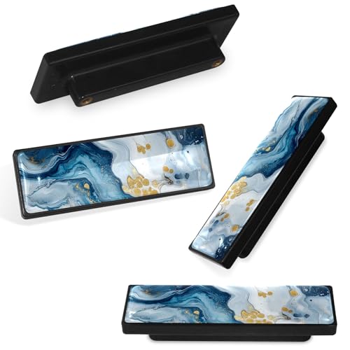 LORVIES 4 Pack 36 Marble Decorative Cabinet Knobs ABS Glass Long Rectangle Black Dresser Drawer Door Handles Pulls for Home Kitchen Bedroom Blue White Gold Liquid - Image 3