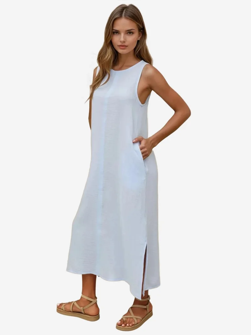 HICCUP Textured Cotton Midi Beach Dress with Slit
