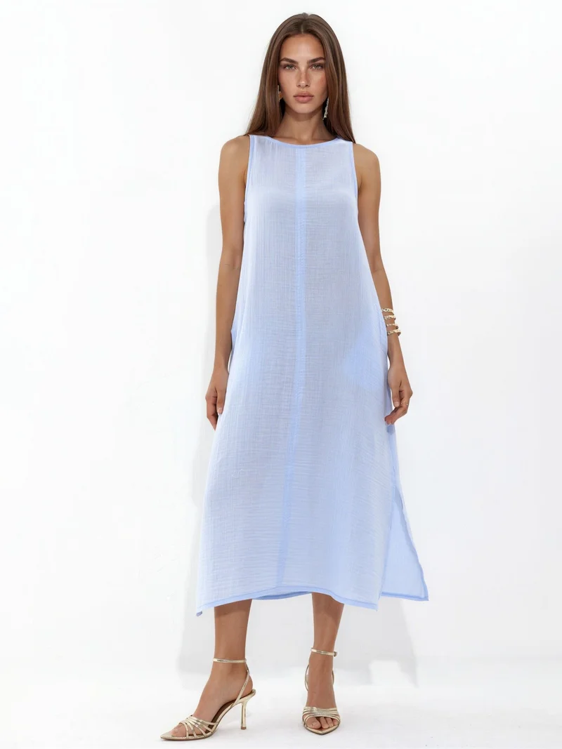 Textured Cotton Midi Beach Dress with Slit