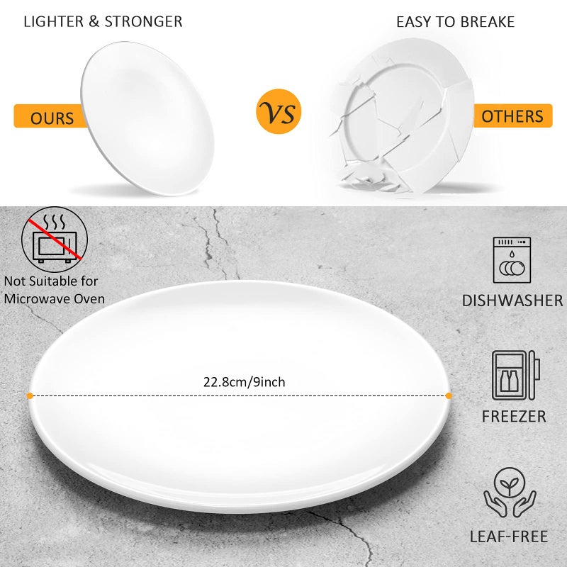 HSDT Melamine Dinner Plates Round Flat Bottom White 9 Inches Set of 6 PYW-9-06 - Image 2