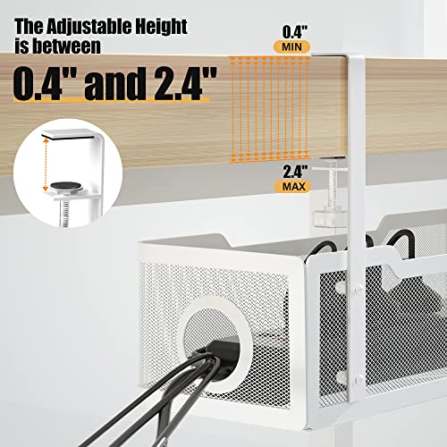 Cinati Under Desk Cable Management Tray White, Cinati Wire Organizers No Drill, Cable Tray with Clamp for Wire Management, Cord Organization Box for Office, Home - No Damage to Desk - Image 2