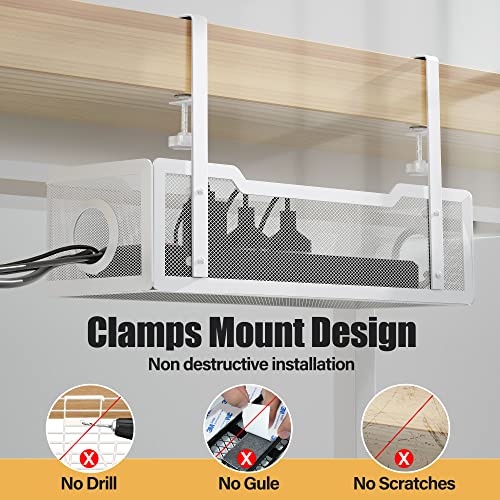 Cinati Under Desk Cable Management Tray White, Cinati Wire Organizers No Drill, Cable Tray with Clamp for Wire Management, Cord Organization Box for Office, Home - No Damage to Desk - Image 4