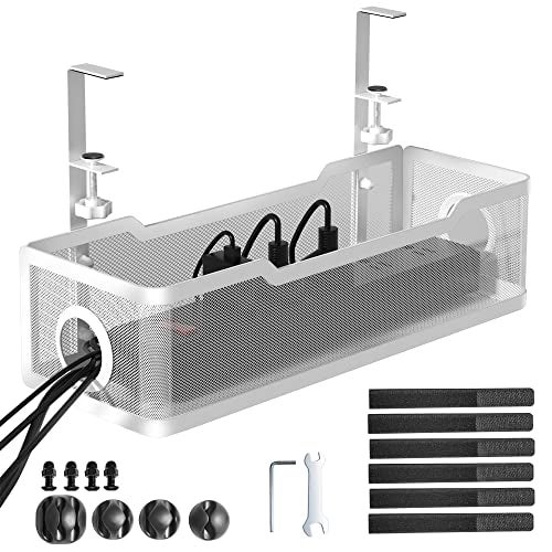 Cinati Under Desk Cable Management Tray White, Cinati Wire Organizers No Drill, Cable Tray with Clamp for Wire Management, Cord Organization Box for Office, Home - No Damage to Desk - Image 1