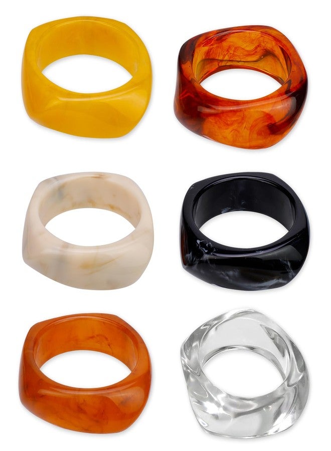 Gushu 6Pcs Acrylic Chunky Bangle Bracelets for Women,Square Acrylic Resin Bangle Wide Geometric Irregular Wristbands Women Plastic Bracelet for Women - Image 1