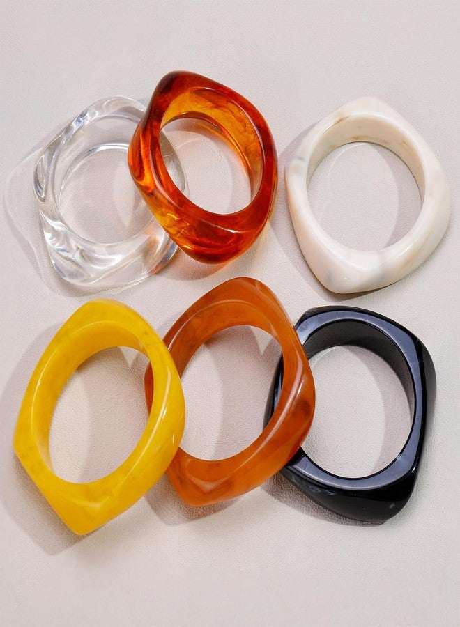 Gushu 6Pcs Acrylic Chunky Bangle Bracelets for Women,Square Acrylic Resin Bangle Wide Geometric Irregular Wristbands Women Plastic Bracelet for Women - Image 4