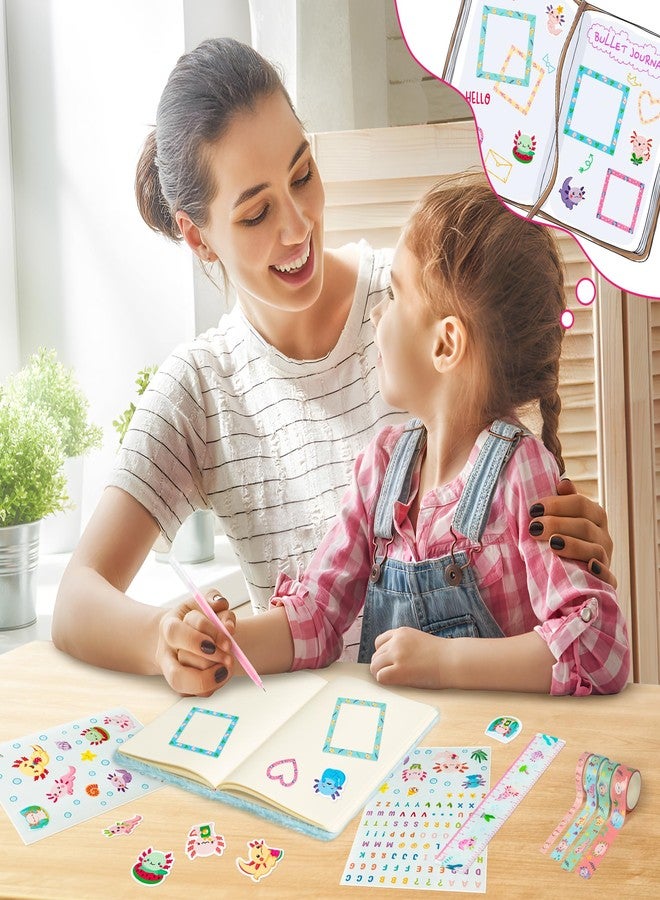 CY2SIDE 44PCS Axolotl DIY Journal Kit Set for Kids Axolotl Plush Scrapbook Diary Journaling Stationery Set for Writing Make Your Own Scrapbook with Crafts Idea Birthday Gifts for Teen Girls DIY Gifts - Image 4