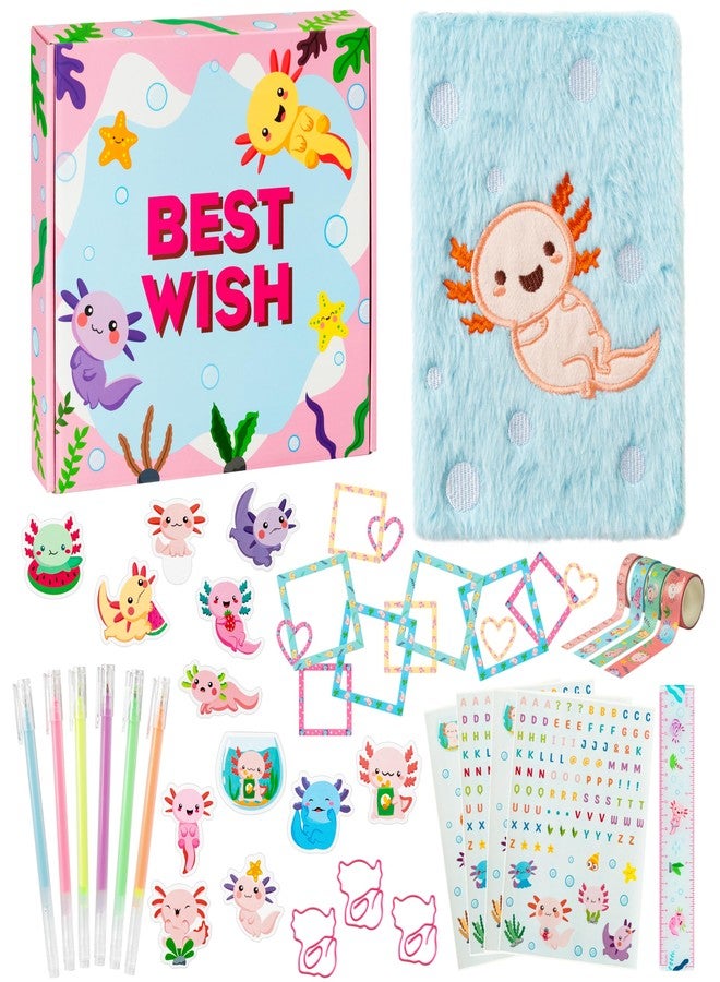 CY2SIDE 44PCS Axolotl DIY Journal Kit Set for Kids Axolotl Plush Scrapbook Diary Journaling Stationery Set for Writing Make Your Own Scrapbook with Crafts Idea Birthday Gifts for Teen Girls DIY Gifts - Image 1