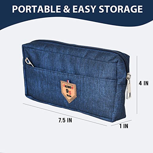 AQBAH Multi-Utility Pocket Large Capacity Pencil Case Canvas Pouch with 3 Zippers School Supply for Students, Stationery Box, Space Pen/Pencil Box for Kids, Boys & Girls Gift (Pack of 1, Blue) - Image 2