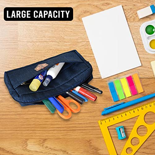 AQBAH Multi-Utility Pocket Large Capacity Pencil Case Canvas Pouch with 3 Zippers School Supply for Students, Stationery Box, Space Pen/Pencil Box for Kids, Boys & Girls Gift (Pack of 1, Blue) - Image 5
