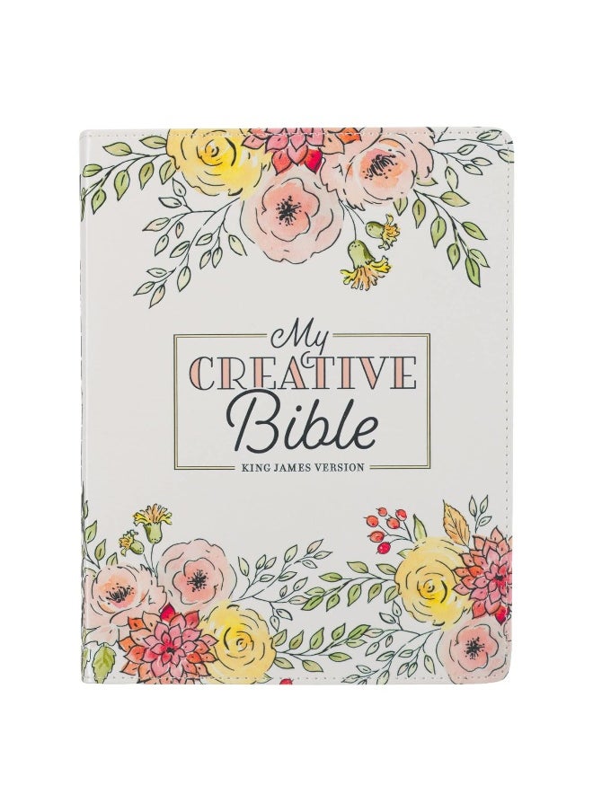 KJV Holy Bible, My Creative Bible, Faux Leather Flexible Cover - Ribbon Marker, King James Version, White Floral  - Image 1