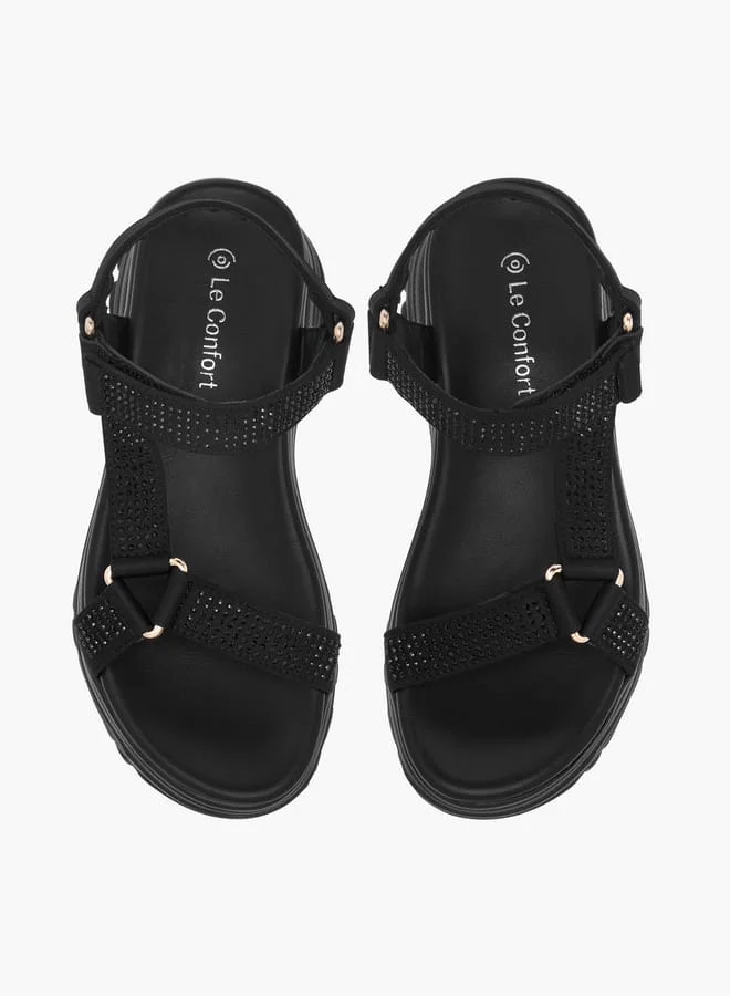 Le Confort Girls Embellished Chunky Sole Strap Sandals with Hook and Loop Closure