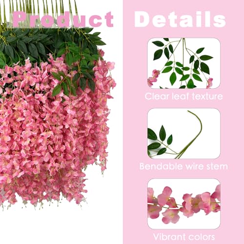 BIRDDIE 48 Pcs of Artificial Wisteria Hanging Flowers, 3.75 Feet Fake Wisteria Flower Strings for Backdrop, Wedding, Ceremony,Garden and Home Wall Decoration (Pink) - Image 3
