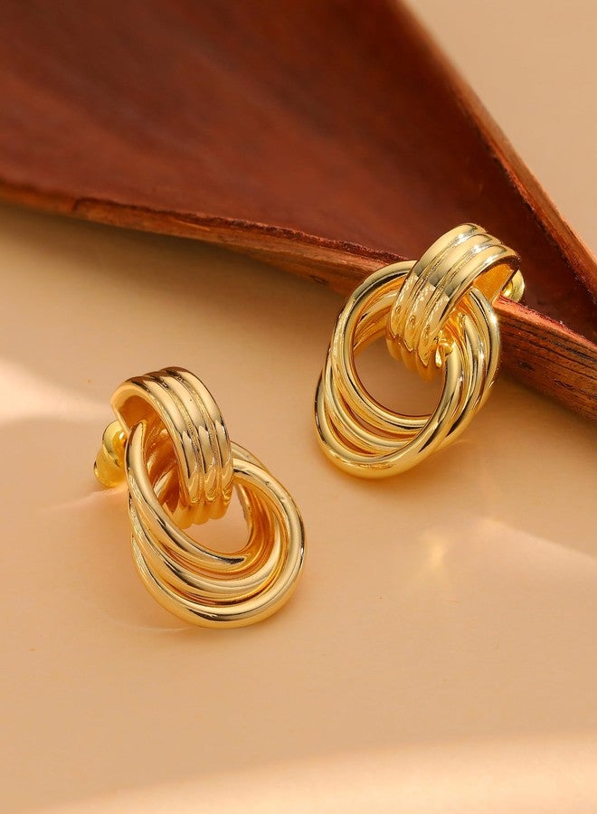 sailimue 14K Gold Plated Knot Statement Earrings for Women Hypoallergenic Chunky Drop Dangle Earrings - Lightweight Fashion Accessories Gold Jewelry Gifts for Womens Trendy, Metal, Cubic Zirconia - Image 2