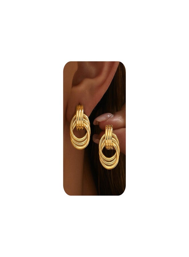sailimue 14K Gold Plated Knot Statement Earrings for Women Hypoallergenic Chunky Drop Dangle Earrings - Lightweight Fashion Accessories Gold Jewelry Gifts for Womens Trendy, Metal, Cubic Zirconia - Image 1