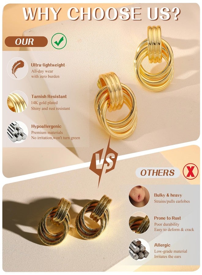 sailimue 14K Gold Plated Knot Statement Earrings for Women Hypoallergenic Chunky Drop Dangle Earrings - Lightweight Fashion Accessories Gold Jewelry Gifts for Womens Trendy, Metal, Cubic Zirconia - Image 4