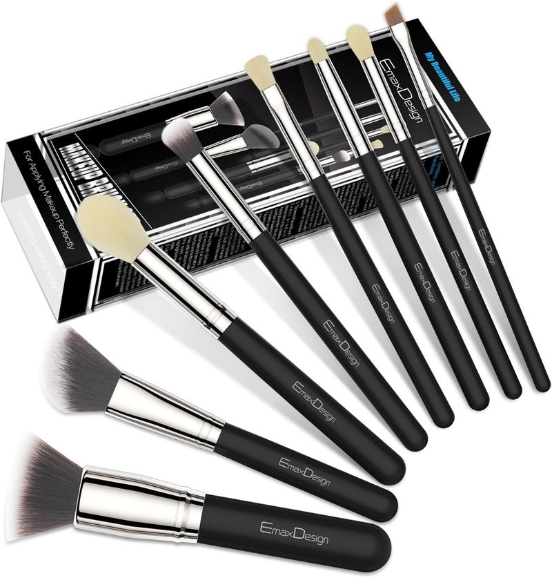 EmaxDesign 8 Pieces Makeup Brush Set Face Eye Shadow Eyeliner Foundation Blush Lip Makeup Brushes Powder Liquid Cream Cosmetics Blending Brush Tools (Silver Black) - Image 4