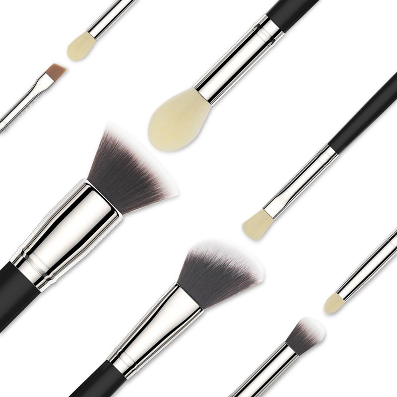 EmaxDesign 8 Pieces Makeup Brush Set Face Eye Shadow Eyeliner Foundation Blush Lip Makeup Brushes Powder Liquid Cream Cosmetics Blending Brush Tools (Silver Black) - Image 2