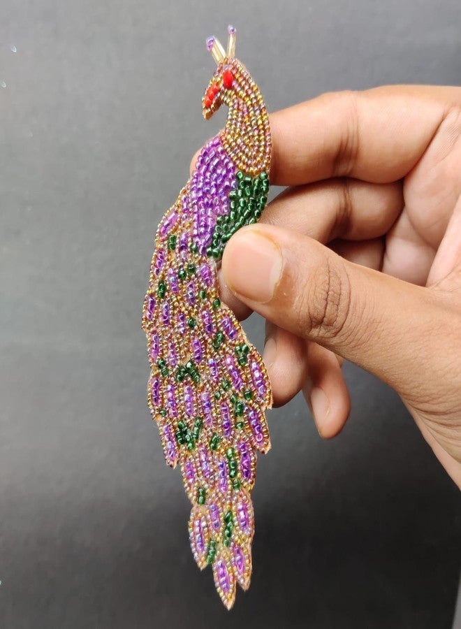 Abeo Handmade Beaded Peacock Brooch, Multicolour, 5-6 cm, Traditional Embroidered Design - Image 5