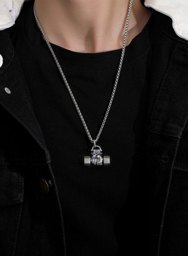 Neutral Dumbbell in hand - health and strength Pendant Personalised versatile Personalised tide models Hip-hop street retro Europe and the United States tide men and women car keychain accessories Fitness personalised couple pendant (vintage silver grey) - Image 5