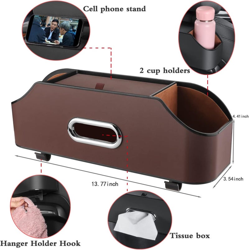 HALOYIVGO Car Seat Back Organizer - Stylish & Functional Storage for Family Adventures - Cup Holders, Tissue Box & Hooks - Perfect for Kids, Road Trips & Travel (Brown) - Image 2